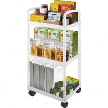 Storage Rack Storage Trolley Cart On Wheels Bathroom Storage With Handle Kitchen Storage Utility Cart Space Rack Space-Saving Mobile Shelving Organizer (White) (3-Tier) - 3-Tier - View 3