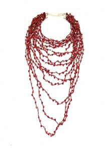 1pc Fashionable Crocheted Multi-Layer Knotted Red Statement Necklace, Suitable For Holidays And Everyday Wear - Red - View 4