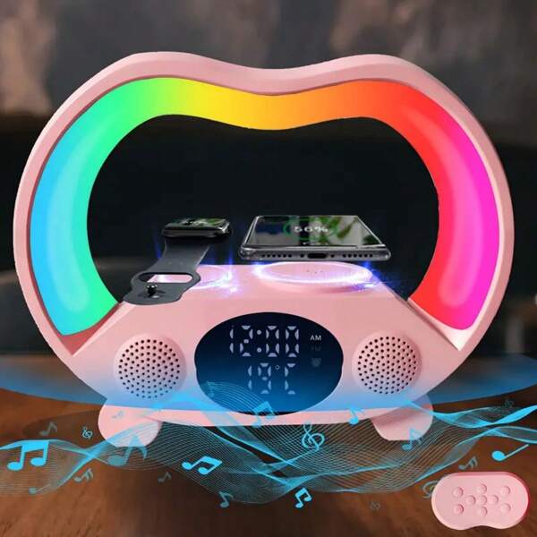 Luz nocturna de carga inalámbrica 6 en 1, altavoz inalámbrico, luz ambiental de carga inalámbrica de 15 W, hogar, dormitorio, regalo