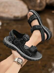 New Summer Men Shoes Sandals, Comfortable Breathable Sports Shoes Beach Shoes, Indoor/Outdoor Double Use Anti-Slip Soft Bottom Slippers - Black - View 5