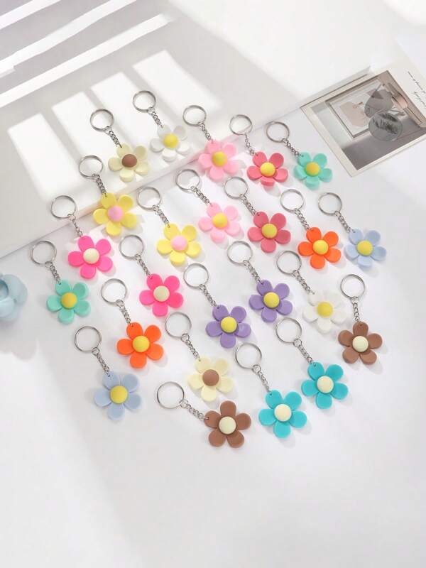 2 Stück große, bunte Blumen PVC Schlüsselanhänger für Frauen, neuartige, mehrfarbige Schlüsselanhänger Geschenkset, lässige, süße Handtaschen/Rucksack/Gepäckanhänger, Party-Gastgeschenk, Boho-Blume Muster PVC Kunststoff Rucksack für die Schule