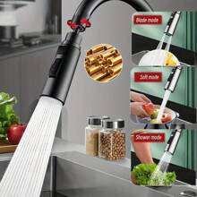 1 Kitchen Faucet Splash Guard With Universal Joint And Retractable Nozzle, Suitable For Sinks And Quick Replaceable Nozzles, Made Of Plastic And Brass Materials