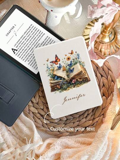 1 st anpassad namntextdesign Skyddsfodral kompatibel med Kindle Paperwhite 6 2024 (7 tum) / Kindle 11:e (2024) 6 tum. Personlig text, Auto Sleep/Wake, Bekvämt lädermaterial, Magnetisk Design, Trådlös laddning, Anti-Fall, Med handrem, Lämplig för födelsedags-/semesterpresenter