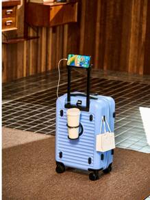 20 Inch Functional Boarding Case, Portable Suitcase With Cup Holder, Luggage With Password Lock,Solid Color Luggage Case Set : Portable Square Handside Handbag & Large Capacity Handside Travel Suitcase With Password,Large Capacity Suitcase, Functional Travel Trolley Case, Boarding Case & Luggage With Cup Holder