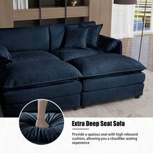 Deep Seat Sectional Sofa Cloud Couch With Ottoman Modern Chenille Comfy Love Seat Upholstered Modular L Shaped Couch For Living Room Apartment Office DIY Combination Blue