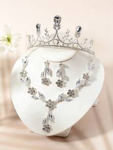 Coroană de nuntă în stil regal cu 4 bucăți, model geometric, set de 3 piese pentru pălării de mireasă, cadou de ziua de naștere pentru prințesă Super Zână în stil natural, accesorii de păr pentru nuntă pentru tot timpul anului, festival, petrecere - Argint - Vizualizare 2