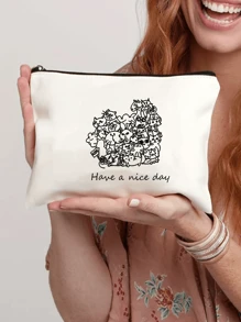 1pc Customizable, Unique, Fashionable, Minimalist, Letter Printed, Lightweight, Pouch-In-Bag, Can Fit Phone, Cosmetic Bag, Coin Purse, Clutch, Essential For Travel, Cute Letter Toiletry Bag - Beige - View 3