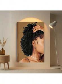 Self-Reflection" Minimalist Afro Art Print - Woman With Natural Curls, Earthy Tones,  Canvas Poster For Living Room & Bedroom Decor, Modern, Portrait-1 Pc Wooden Framed Canvas Painting -  Thickness 2.25cm/0.9inch,Valentine's Day Decorations At Home,Valentine's Day,New Year,Home Gift Decoration, Room Decoration Aesthetic, Wall Decoration Art, Perfect Gift, Autumn And Winter Wall Decoration, Living Room Decoration, Bedroom Decoration, Kitchen Decoration, Entry Decoration, Bathroom Decoration, Direct Wall Painting, High Quality Wall Painting Poster ,Easter  Easter Decorations For Women