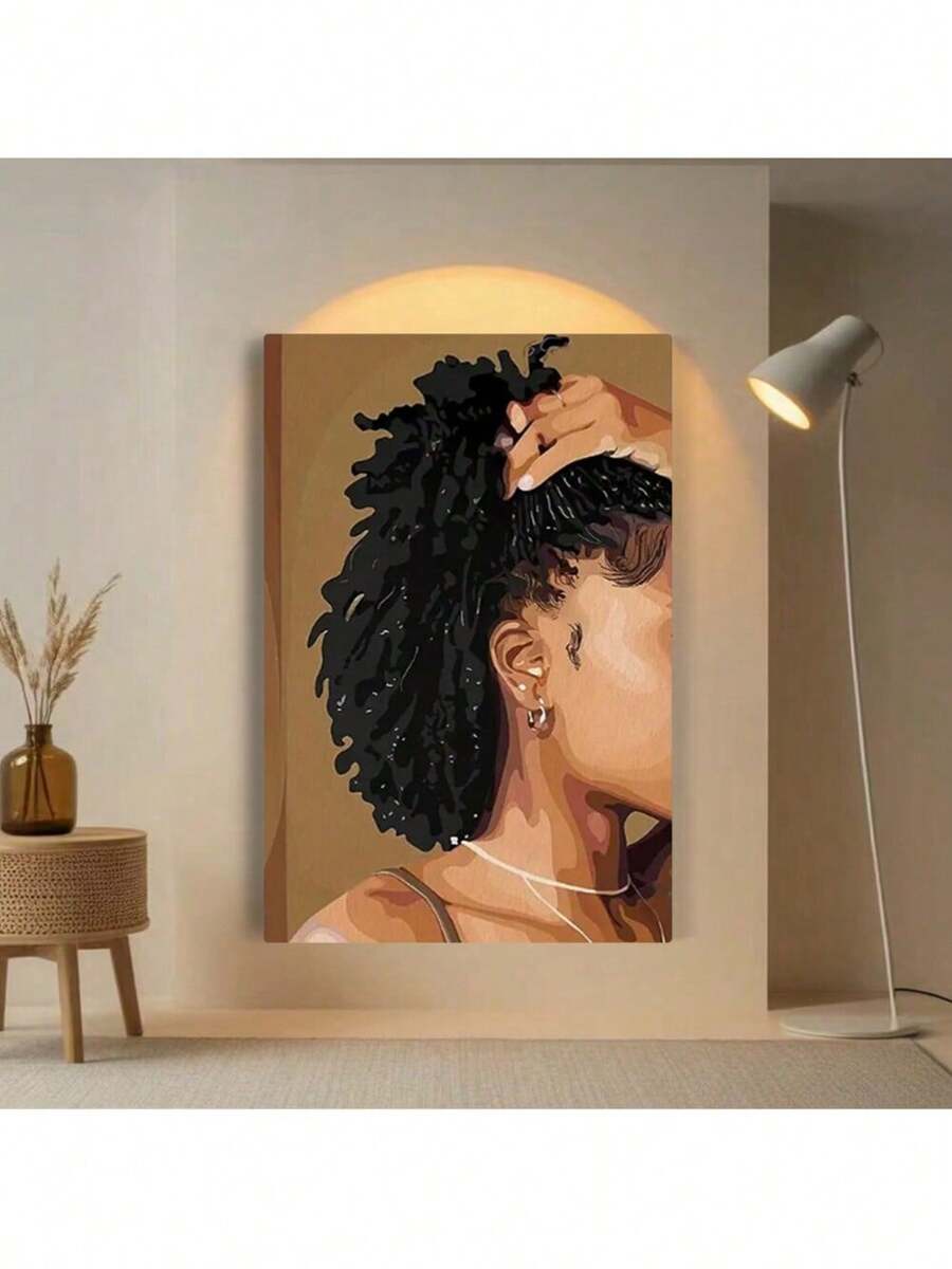 Self-Reflection" Minimalist Afro Art Print - Woman With Natural Curls, Earthy Tones,  Canvas Poster For Living Room & Bedroom Decor, Modern, Portrait-1 Pc Wooden Framed Canvas Painting -  Thickness 2.25cm/0.9inch,Valentine's Day Decorations At Home,Valentine's Day,New Year,Home Gift Decoration, Room Decoration Aesthetic, Wall Decoration Art, Perfect Gift, Autumn And Winter Wall Decoration, Living Room Decoration, Bedroom Decoration, Kitchen Decoration, Entry Decoration, Bathroom Decoration, Direct Wall Painting, High Quality Wall Painting Poster ,Easter  Easter Decorations For Women