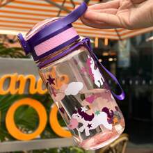 1pc 600ml/20oz Cute Durable Cartoon Animal Printed Plastic Water Bottle, Portable For Outdoor Camping, With Straw, Lid, Spill-Proof, Carrying Rope Handle, Perfect Gift For Outdoor, Sports, School, Picnic, Hiking, Holiday, Birthday - Multicolor - View 6