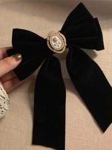 1pc Rose Flower Black Bow Hair Clip