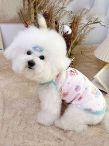 1pc Cute Bear Print Soft, Anti-Shedding Pet Vest Shirt, Suitable For Medium & Small Cats & Dogs, Can Be Worn Inside Or Outside