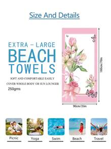 1pc Prachtige Bloemen Stranddeken, Extra Zachte Microvezel Extra Grote Strandhanddoek, Zeer Absorberende Badhanddoek, Geschikt Voor Reizen, Zwembad, Duiken, Surfen, Yoga, Kamperen, Verschillende Maten, Strandaccessoires Zomer, Vakantie
