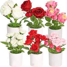 2/3 piezas Decoraciones con maceta de flor de rosa artificial, decoración para fiesta y festival, apto para gabinete, mesa de comedor, sala de estar, estante de TV