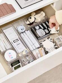 7pcs/Set Transparent Drawer Storage Box, Makeup Organizer, Multifunctional Storage Box, Ideal For Bathroom Vanity, Holds Makeup Brushes, Pencils, School Supplies, Display Tray Stand, Suitable For Vanity And Bathroom Counter, Home Decor - Multicolor - View 2