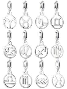 1pc 12 Zodiac Signs Collection Pendants & Charms(Aries/Taurus/Gemini/Cancer/Leo/Virgo/Libra/Scorpio/Sagittarius/Capricorn/Aquarius/Pisces) - Silver - View 2