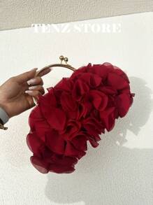 Women Elegant Large-Capacity Burgundy Floral Pleated Satin Evening Clutch Party Bag Purse Handbag– Chic Chiffon Petal Handbag With Chain Strap, Fits ProMax Size Phone & Essentials, Perfect For Bride, Weddings, Dates, Proms, Sorority Formals, Graduation Parties, Spring Galas, Weddings, Cocktail Events, And Special Occasions, Prom Bag For Party