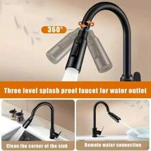 1 Kitchen Faucet Splash Guard With Universal Joint And Retractable Nozzle, Suitable For Sinks And Quick Replaceable Nozzles, Made Of Plastic And Brass Materials