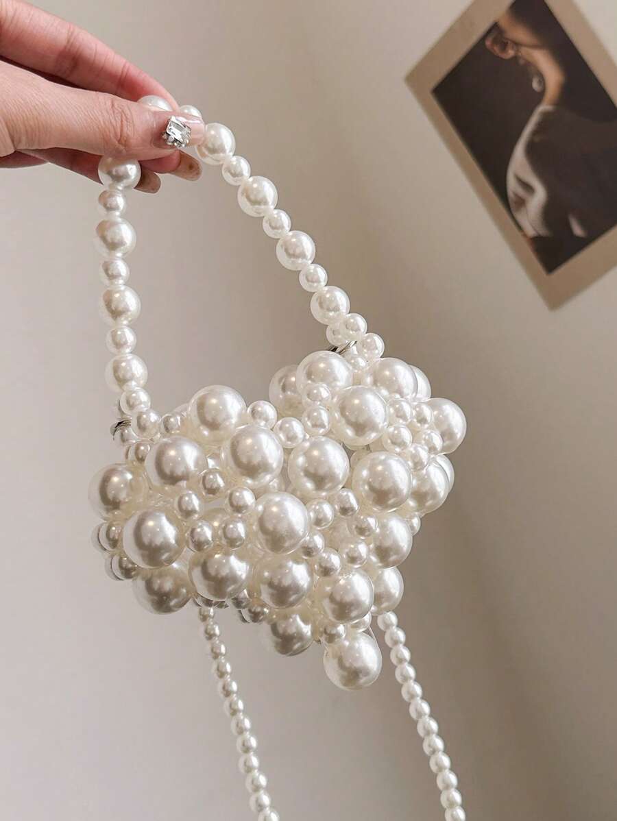 2025 Niche Design Pearl Handbag Mini Shoulder Bag, Handmade Beaded Woven Lipstick/Cosmetic Pouch