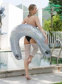 1 pieza Tumbona inflable transparente con lentejuelas, tumbona inflable en forma de U para adultos para piscina y playa de verano, para uso en fiestas, regalo de verano perfecto, balsa de piscina, silla reclinable multifuncional para diversión y relajación de vacaciones de adultos, artículos esenciales de playa, accesorios de playa