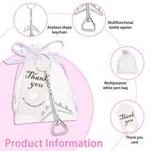 24pcs Airplane Shaped Bottle Opener Keychain, Comes With Burlap Bag, String, Thank You Card - For Gender Reveal Party, Birthday, Gifts, Valentine's Day, Kitchen & Bar Supplies, Party Favors