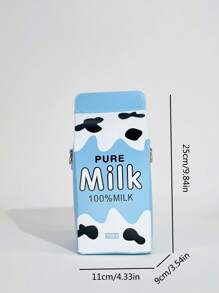 حقيبة كروس بودي بشكل علبة الحليب مزينة برسومات الأبقار وأحرف، مع حزام قابل للفصل وإغلاق بسحاب، حقيبة كروس بودي مناسبة للتنقل اليومي والسفر، حقيبة مربعة بنمط الفراولة