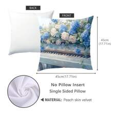 1pc Flower Piano Decorative Pillow Cover, Soft Peach Velvet Material, Single-Sided Printing 45*45CM, Suitable For Living Room, Bedroom, Sofa, Home, Gift