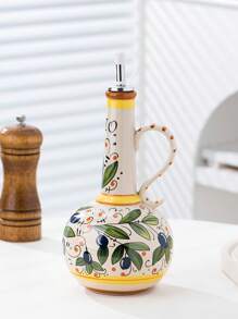 釉下手绘绿色陶瓷橄榄油瓶，防漏油醋分配罐，适合家庭厨房使用