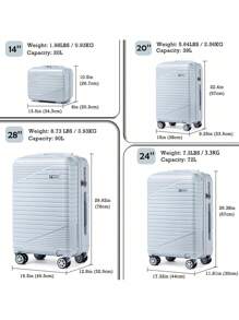 SOMAGO Travel 3 Piece Luggage Sets With A Cosmetic Case Expandable Suitcase (Only 24") Traveling Hardside Polycarbonate Lightweight Suitcases With 4 Wheels TSA Lock YKK Zippers - Blue - View 7