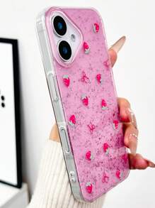 Pink Bow-Knot Strawberry Red Epoxy Glitter Transparent Strawberry Pendant Shock-Proof High-End Protective Phone Case Compatible With IPhone 16/IPhone 15/ XR /IPhone 16 PROMAX/7P 8P/P12 PROMAX/P13 PROMAX/P14 PROMAX /P13/P14/P11/P12/P14, Women Cute Fashionable Thick Soft Phone Cover Case Compatible With XS/S/XSMAX/78GES2
