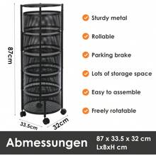 OYAJIA 6-Tier Round Rotating Kitchen Storage Cart: Space-Saving With 5 Circular Rotating Shelves. Ideal For Vegetables, Fruits & Kitchen Essentials. Mobile, Versatile & Perfect For Corner Organization