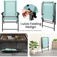 Set Of 4 Patio Folding Dining Chairs Outdoor Portable Sling Back Chairs - 綠色 - 查看 7