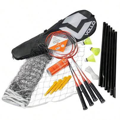 Kit Esportivo Com 4 Raquetes 3 Petecas 1 Bolsa 1 Rede Com Suporte Para Praticar Badminton Vollo