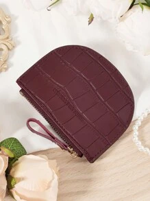 Burgundy Bag Charry Red Bag Wine Red Bag, And Functional Semi-Circle Women's Card Holder With Crocodile Texture, Multi-Card Slots For Credit Card, Bank Card, And ID Card Storage, Zipper Closure For Secure Coin And Card Storage, Ultra-Thin And Lightweight Design For Easy Carry, Ideal For Shopping, Travel, And Daily Use, Perfect Gift For Girlfriend, Mother, Or Teacher