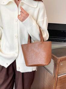 小号手提袋，2025新款蔬菜篮手提袋，通勤手提袋，办公室和户外零食手提袋 - 棕色 - 查看 5