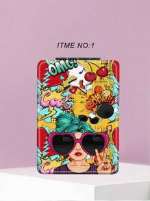 1 件千禧女孩口号系列化妆镜，可折叠轻薄便携式手持镜，PU 皮套，不锈钢金属真空电镀，适合所有场合和所有人，可折叠方形口袋镜 - 彩色 - 查看 9