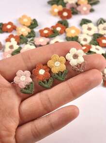 20/10Pcs Multicolor Floral Lace Fabric Patches, 0.55x0.87 Inches, DIY Craft Supplies For Bags, Clothing Accessories, Hair Accessories, Hairpin Accessories And Sewing Projects, Cute Knitted Clothing Accessories - Bright Orange, Pink, White, Green Leaf Pattern, Sewing Supplies