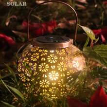 1pc Solar Powered Iron Lantern With Hollow Design - Multifunctional Outdoor Decoration Suitable For Garden, Patio, Balcony And Lawn - Energy Saving, Easy Installation, Creating Holiday Ambience