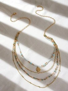 1pc Women Colorful Multi-Layer Rice Pearl Beaded Necklace, Suitable For Daily Wear And Vacation