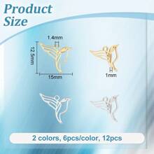 MAGICALCUTDIE 2boxes 48pcs 304 Stainless Steel Stud Earring Finding 4 Claw Prong Earring Settings Golden 5~9mm Inner Diameter: 4~8mm Pin: 0.7mm 304 Stainless Steel Pendants Hummingbird Golden & Stainless Steel Color 12.5x15x1mm Hole: 1.4mm - 彩色 - 查看 3