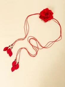 1 件装 女孩花朵和珠饰绳腰带 春夏海滩配饰 波西米亚风 情人节 情人 - 紅色 - 查看 2