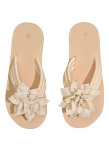 2025 New Summer Fashion Pointed Toe Flower Flip Flops Outside Slope Heel Non-Slip Thick Bottom Beach Shoes - Beige - View 7