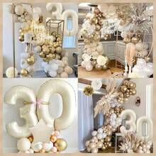 71pcs/Set Birthday Party Decor Kit For 10th, 11th, 12th, 13th, 18th, 20th, 30th, 40th, 50th, 60th, 70th, 80th Birthday Celebration, Champagne Gold & Ivory Balloon Set With 32" Foil Number 10, 20, 12, 13, 18, 30, 40, 50, 60, 70, 80 Balloons, Happy Birthday Banner - Multicolor - View 5
