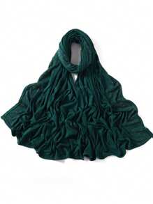 1 Stück Damen Jersey-Schal mit schwer bestickter Bordüre in Unifarbe, eleganter Strass-besetzter Schal mit Malay-Strass, langer Jersey-Hijab-Schal, afrikanisches Kopftuch, geeignet als Reise-, Urlaubs- und Party-Accessoire für Damen