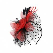 1pc Fascinators Headband Tea Party Hats For Women Feather Mesh Polka Dots Headwear Women's Fascinators Feathers Tea Party Hat - A - View 8