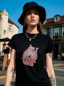 Geometric & Animal Print Tee-Shirt For Men Street Monogrammed Cotton T-Shirt Animation Cartoon Character Print Street Wear Retro In Style Crew Neck Short Sleeve Comfy Unisex Leisure Tops - Black - View 1