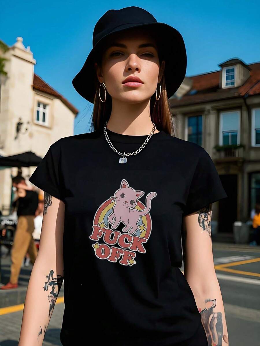 Geometric & Animal Print Tee-Shirt For Men Street Monogrammed Cotton T-Shirt Animation Cartoon Character Print Street Wear Retro In Style Crew Neck Short Sleeve Comfy Unisex Leisure Tops - Black - View 1