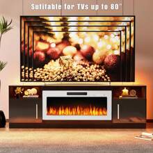 70 Inch Fireplace TV Stand With LED Light Entertainment Center And Storage Cabinet For TVs Up To 80 Inches - Black New -70in - View 5