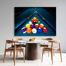 Framed [Art Deco Billiards Canvas Print] Art Deco Billiards Canvas Wall Art Print - Waterproof, Odorless Fabric Print - Contemporary Pool Sport Poster For Living Room, Bedroom, Office, Bar