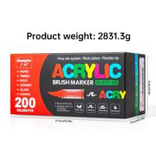 GuangNa 200/168 色直液体软头丙烯马克笔，软毛刷头丙烯颜料马克笔，彩色丙烯马克笔，非常适合画布、岩石绘画、木材、石材、玻璃、陶瓷、织物绘画、DIY 工艺品